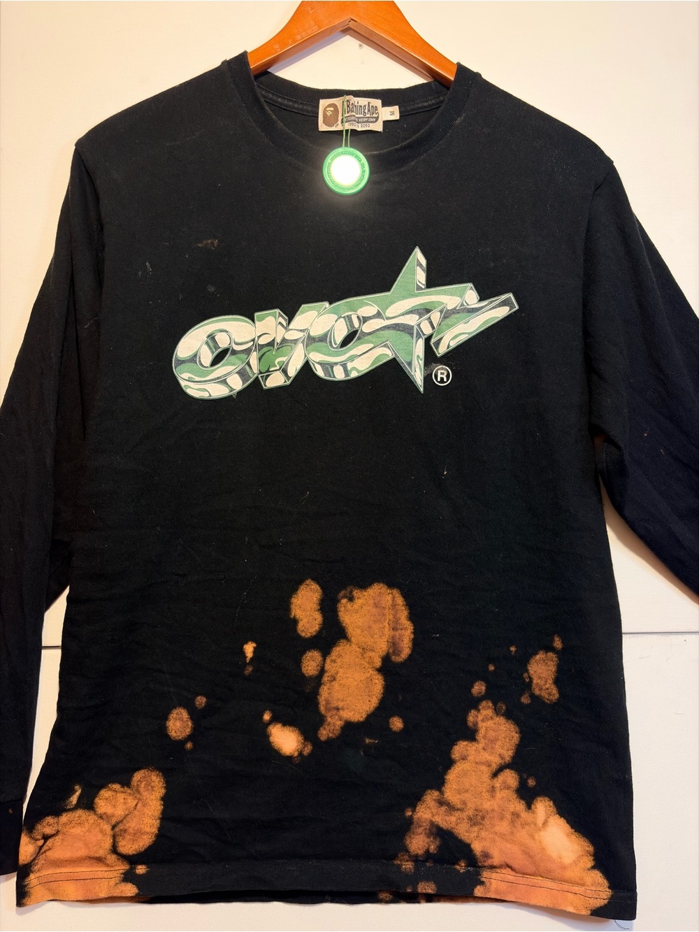 O'Neill Black Long Sleeve Tee with Orange Bleach Detail